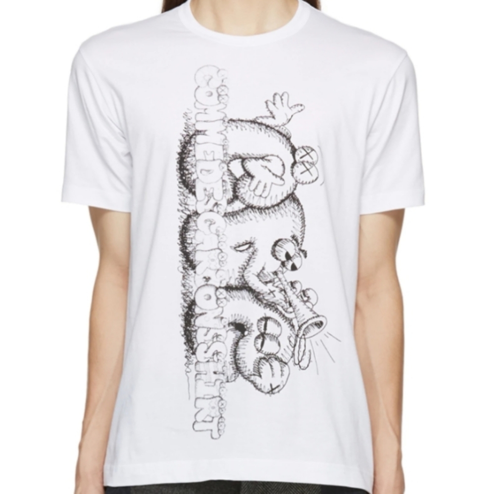 CDG x white KAWS logo Tee NWT